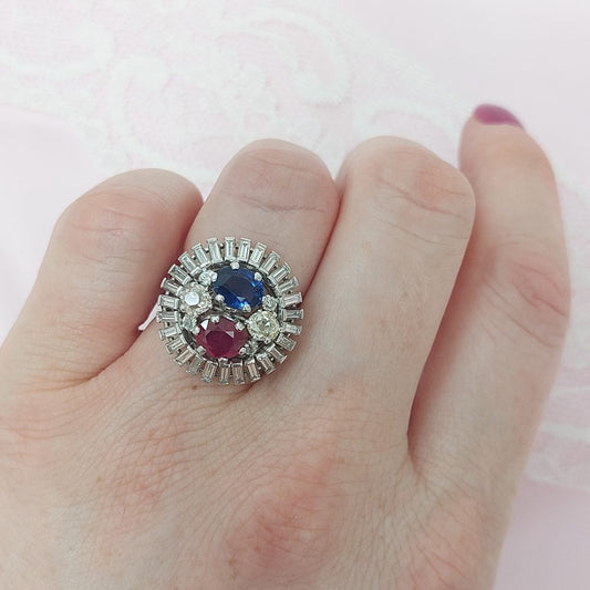 Burma Ruby and Sapphire Diamond Ballerina Ring