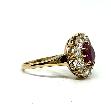 Victorian Style Burmese Ruby & Diamond Cluster Ring
