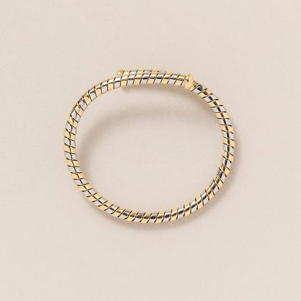 Vintage Bvlgari Yellow Gold and Steel Twist Bangle Bracelet