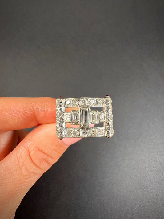 Vintage Diamond And Ruby Buckle Style Cocktail Ring In Platinum