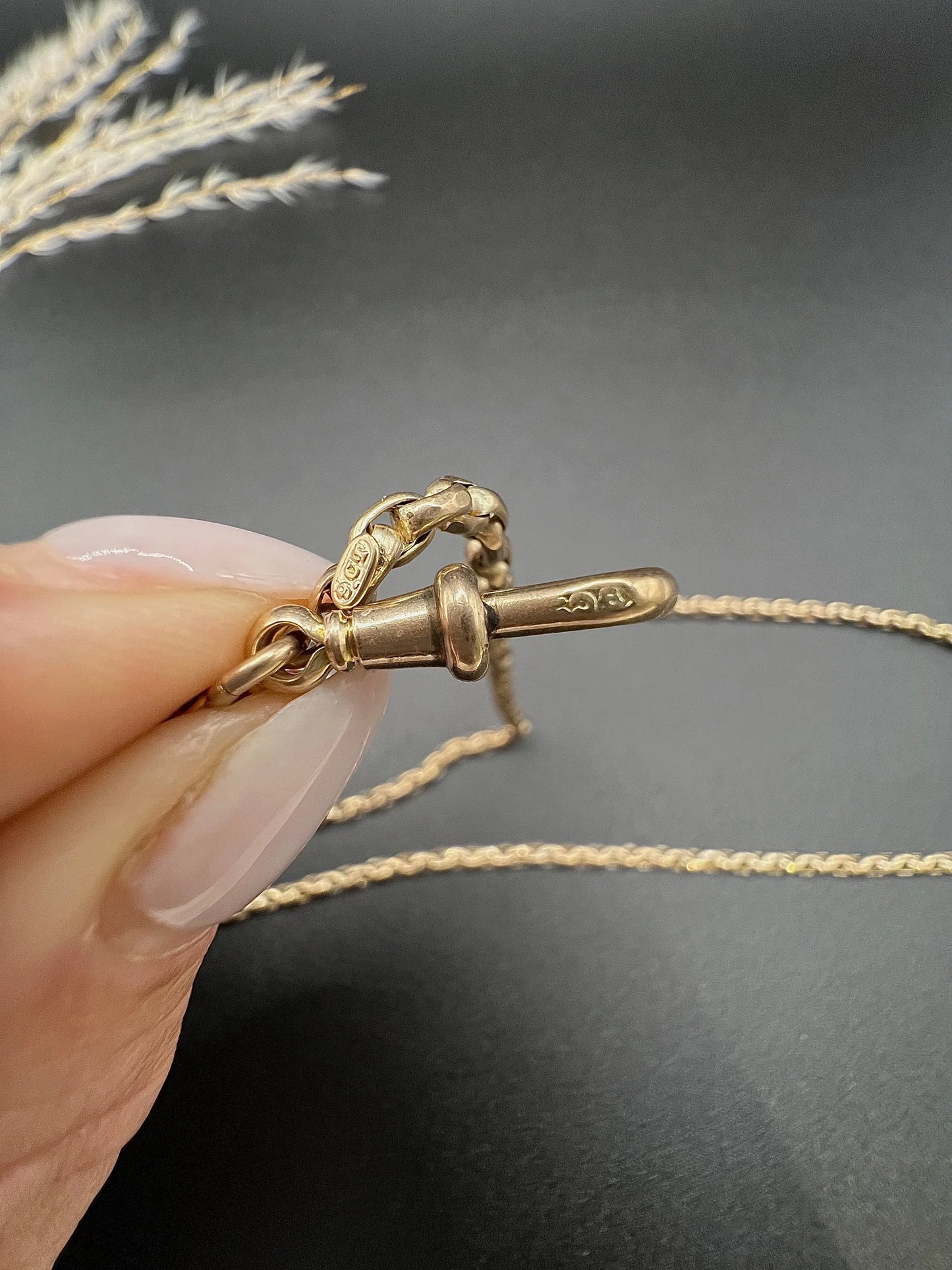 Antique 9 ct Rose Gold Faceted Belcher Chain: Edwardian Swivel Clip, 29.5 Inch