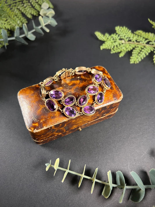 Antique 9ct Gold Edwardian Faceted Amethyst Bracelet