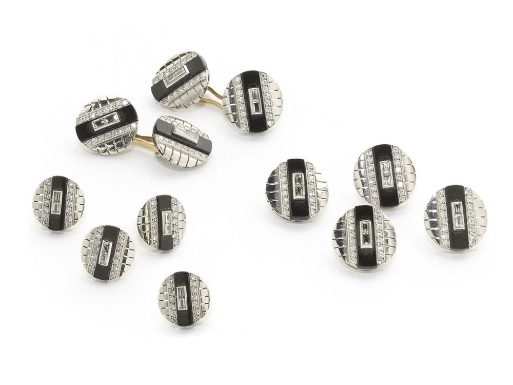 Art Deco Black Onyx and Diamond Dress Set