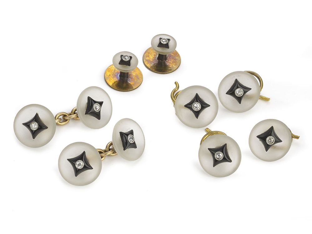 Art Deco Rock Crystal, Black Onyx and diamond Dress Set