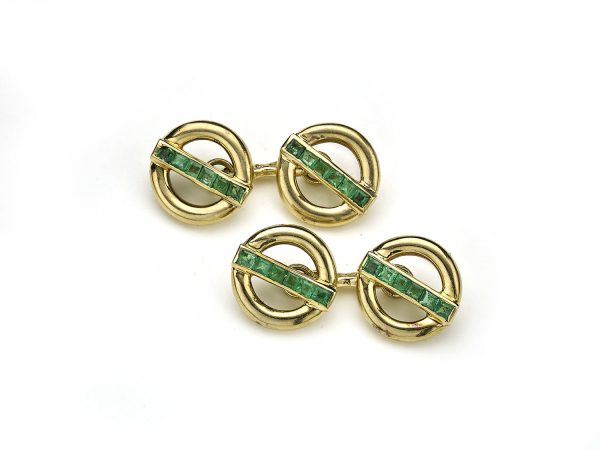 Vintage Pierre Brun French Emerald and Gold Cufflinks