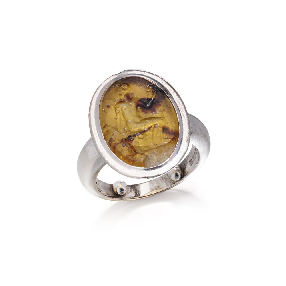 Cartier 18 Carat White Gold Amber Intaglio Ring