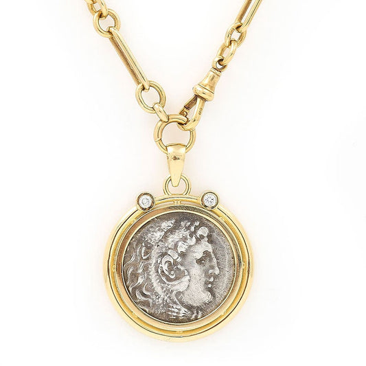 Certified Original Alexander The Great Coin Pendant with Diamonds
