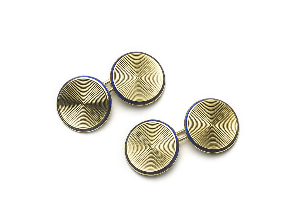 Antique Enamel and Gold Disc Cufflinks