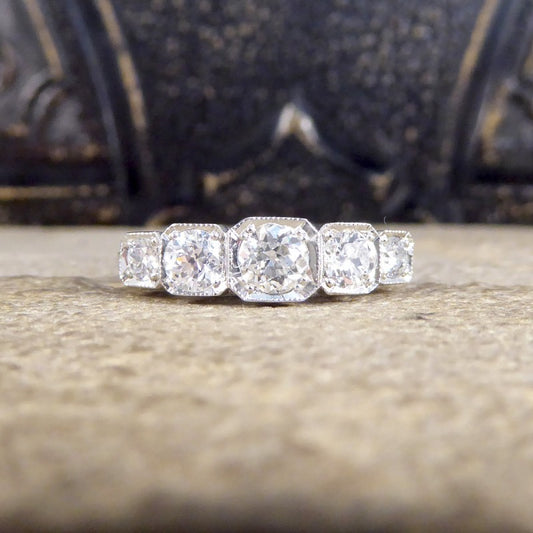 Contemporary 0.90ct Diamond Five Stone Geometric Set Ring