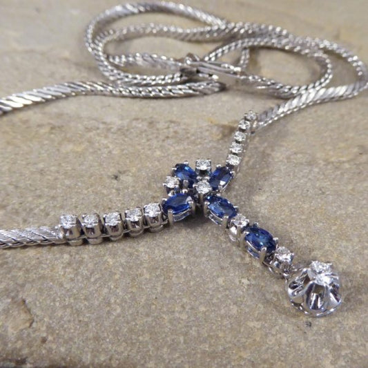 Contemporary 1.25ct Sapphire and Diamond Drop Necklace