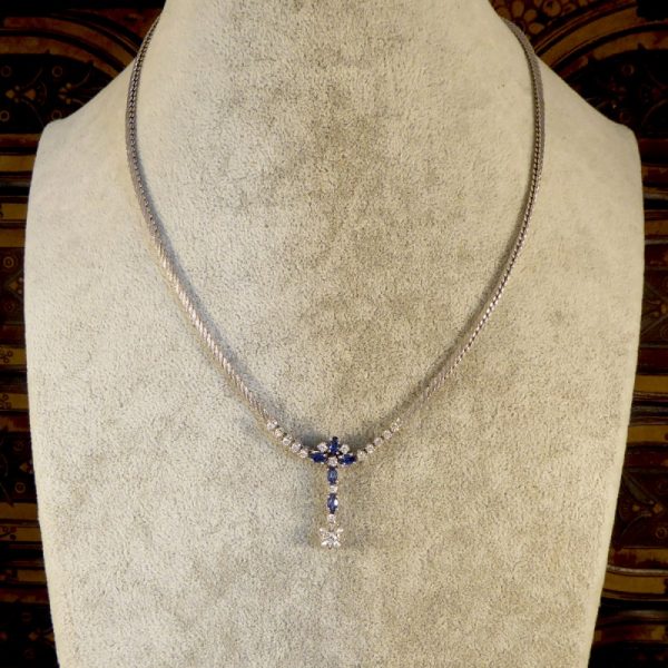 Contemporary 1.25ct Sapphire and Diamond Drop Necklace