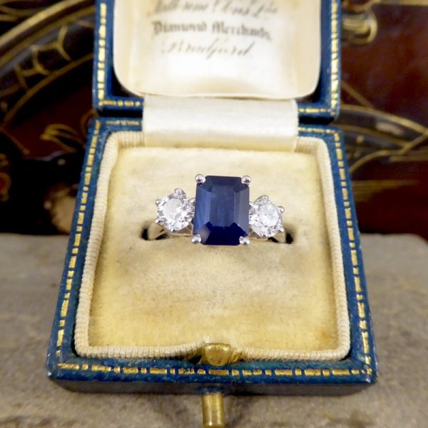 Contemporary 1.75ct Sapphire and Diamond Three Stone Ring