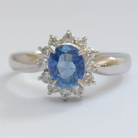 Cornflower Blue Sapphire and Diamond Cluster Ring