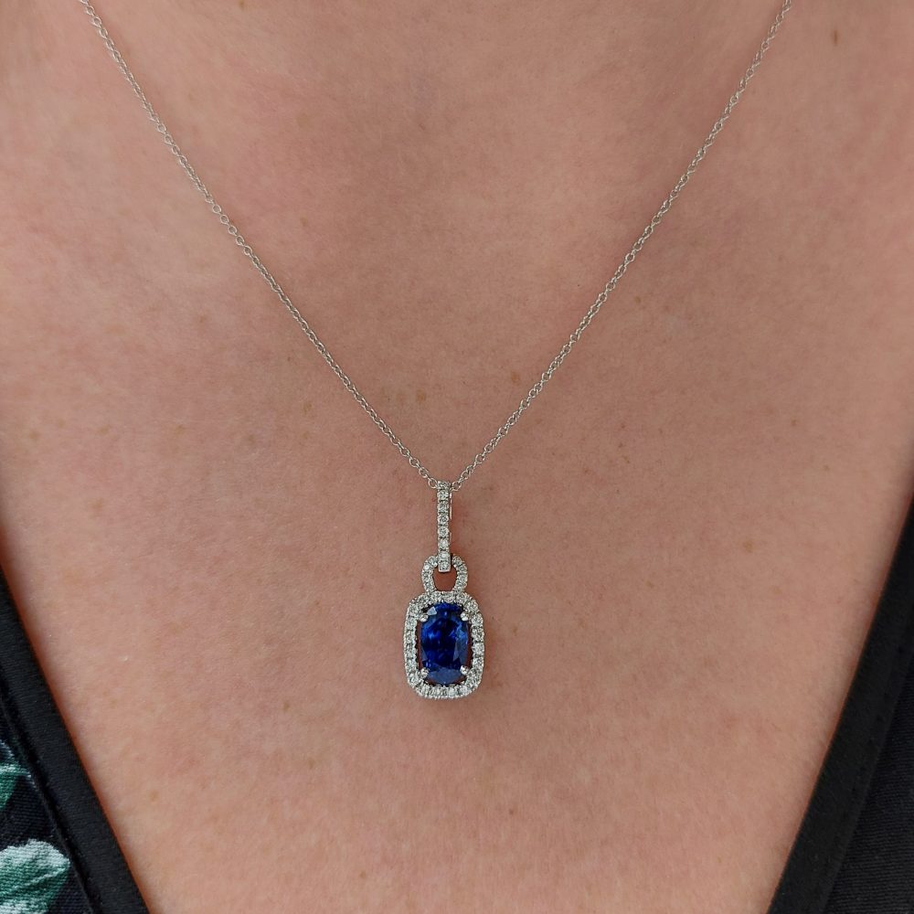 Cushion Shape 1.55ct Sapphire and Diamond Pendant