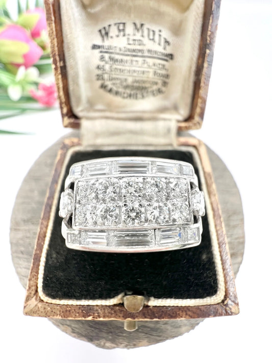 Vintage 2ct Baguette Edge Diamond Tank Cocktail Ring