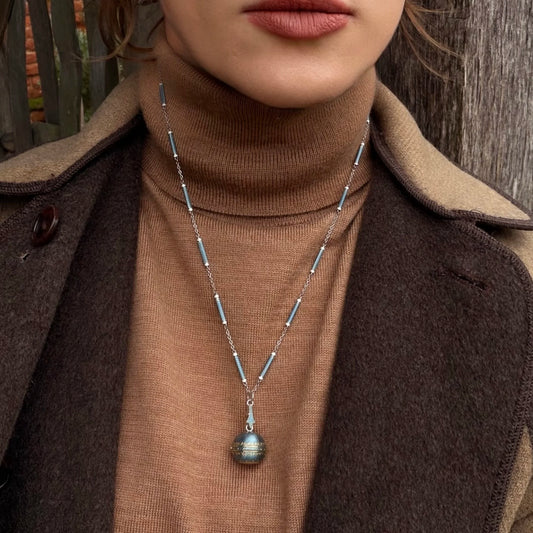 Art Deco Platinum And Enamel Pendant Watch Necklace