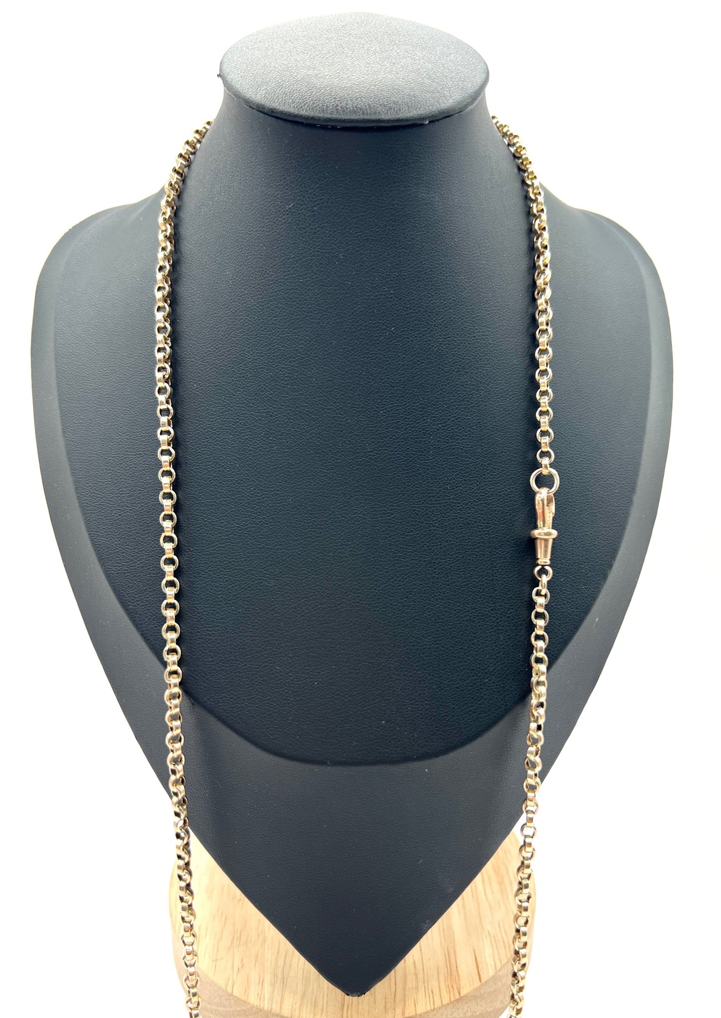 Antique 9 Carat Rose Gold 28 Inch Rolo Link Chain with Swivel Clasp, Circa 1900