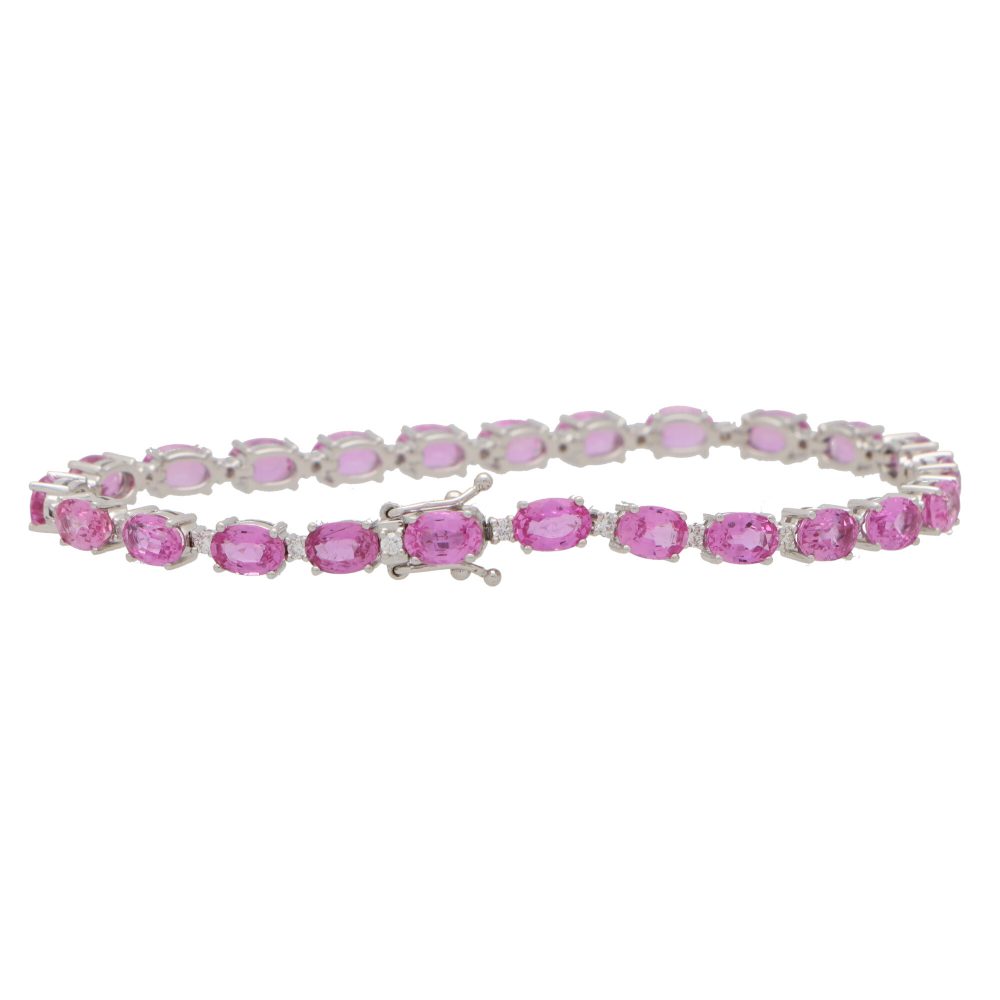 18ct White Gold Pink Sapphire and Diamond Bracelet