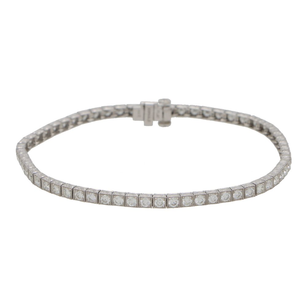 Diamond line tennis bracelet set in platinum.