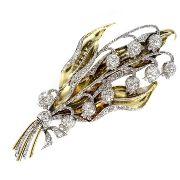 Vintage Diamond And Gold Lily Of The Valley Brooch