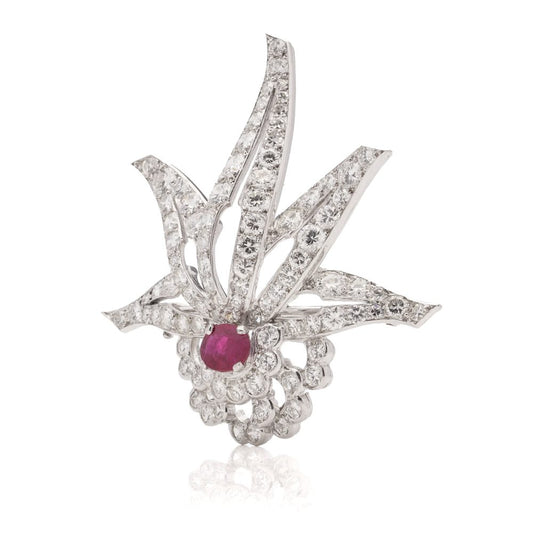 Ruby and Diamond Cluster Brooch, 4.62 carats