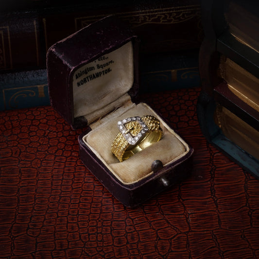 Vintage 18ct Gold Textured Buckle Ring with Diamonds