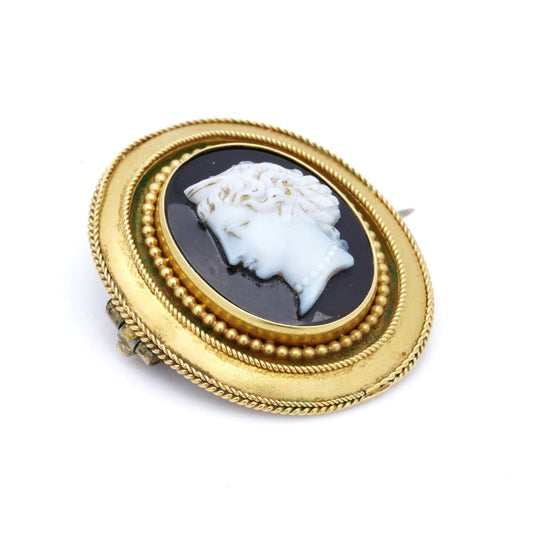 Antique Gold Onyx Cameo Brooch With A Woman's Profile