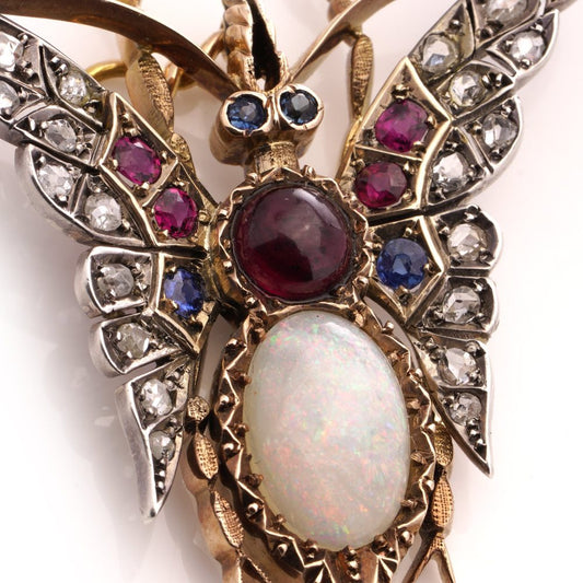 Antique Victorian Butterfly Brooch With Gemstones In 15 Carat Gold And Silver