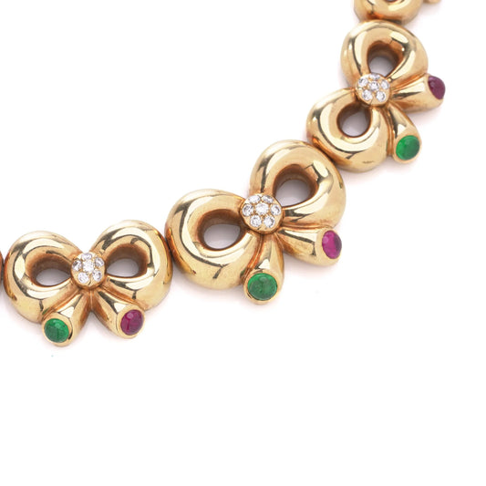 Vintage Boucheron Diamond Emerald and Ruby Set Gold Necklace