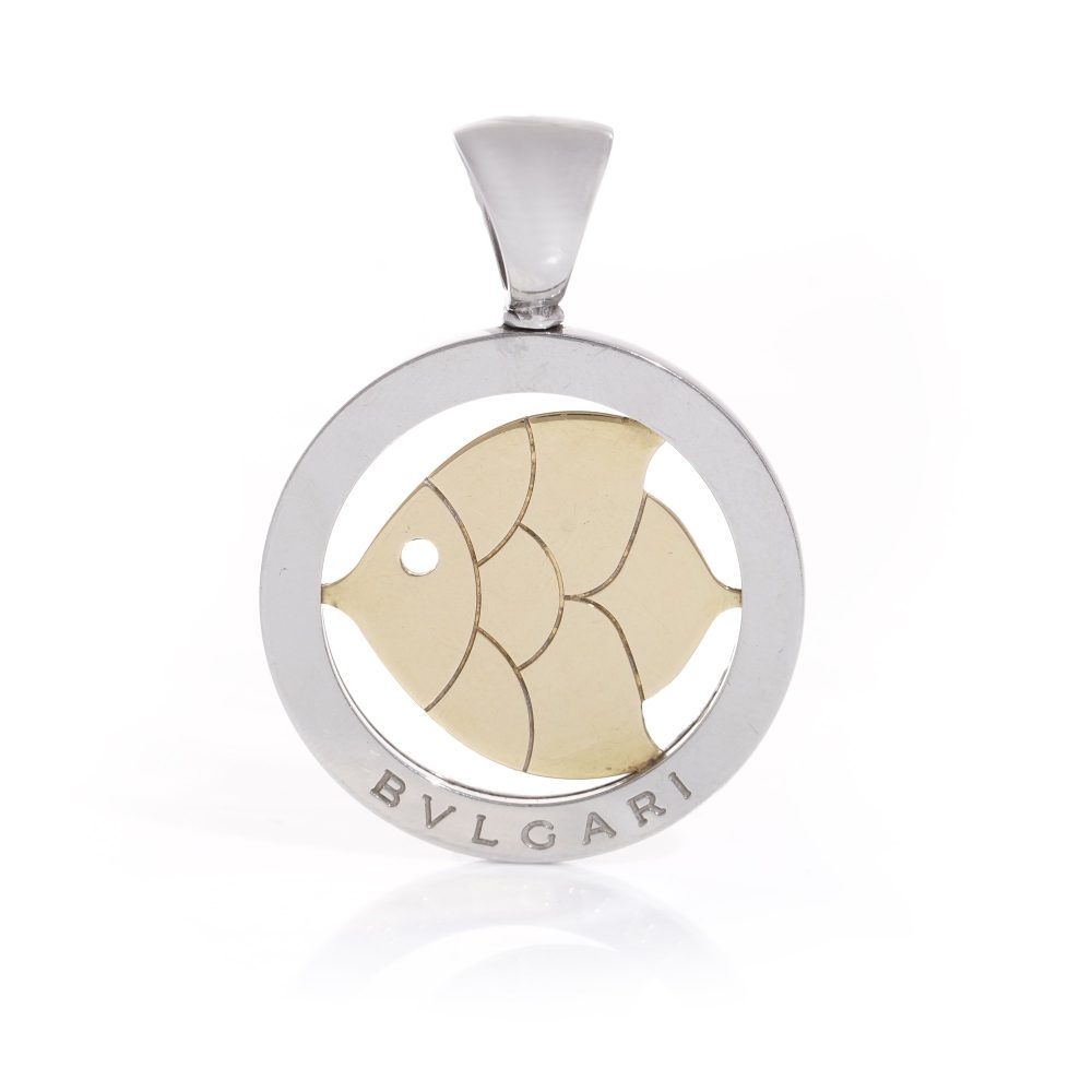 Bvlgari gold and stainless steel golden fish pendant.