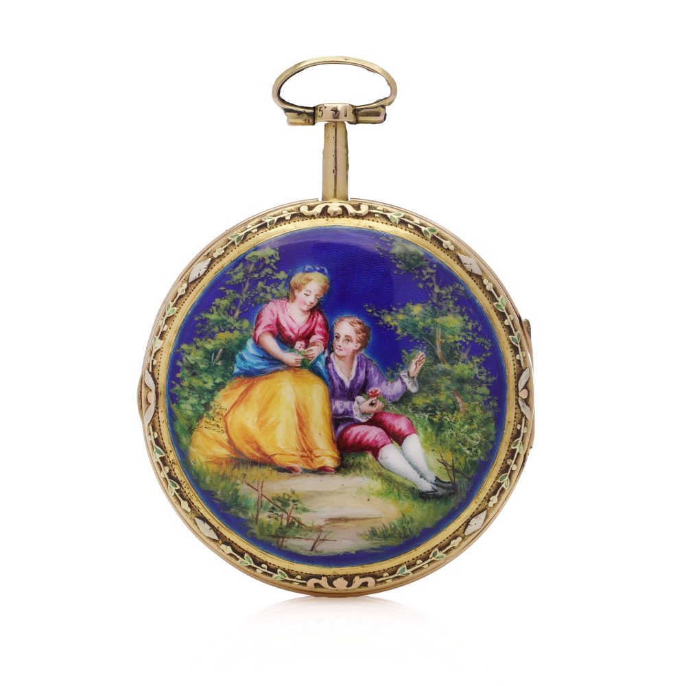 Georgian Swiss verge fusee enamel pocket watch.