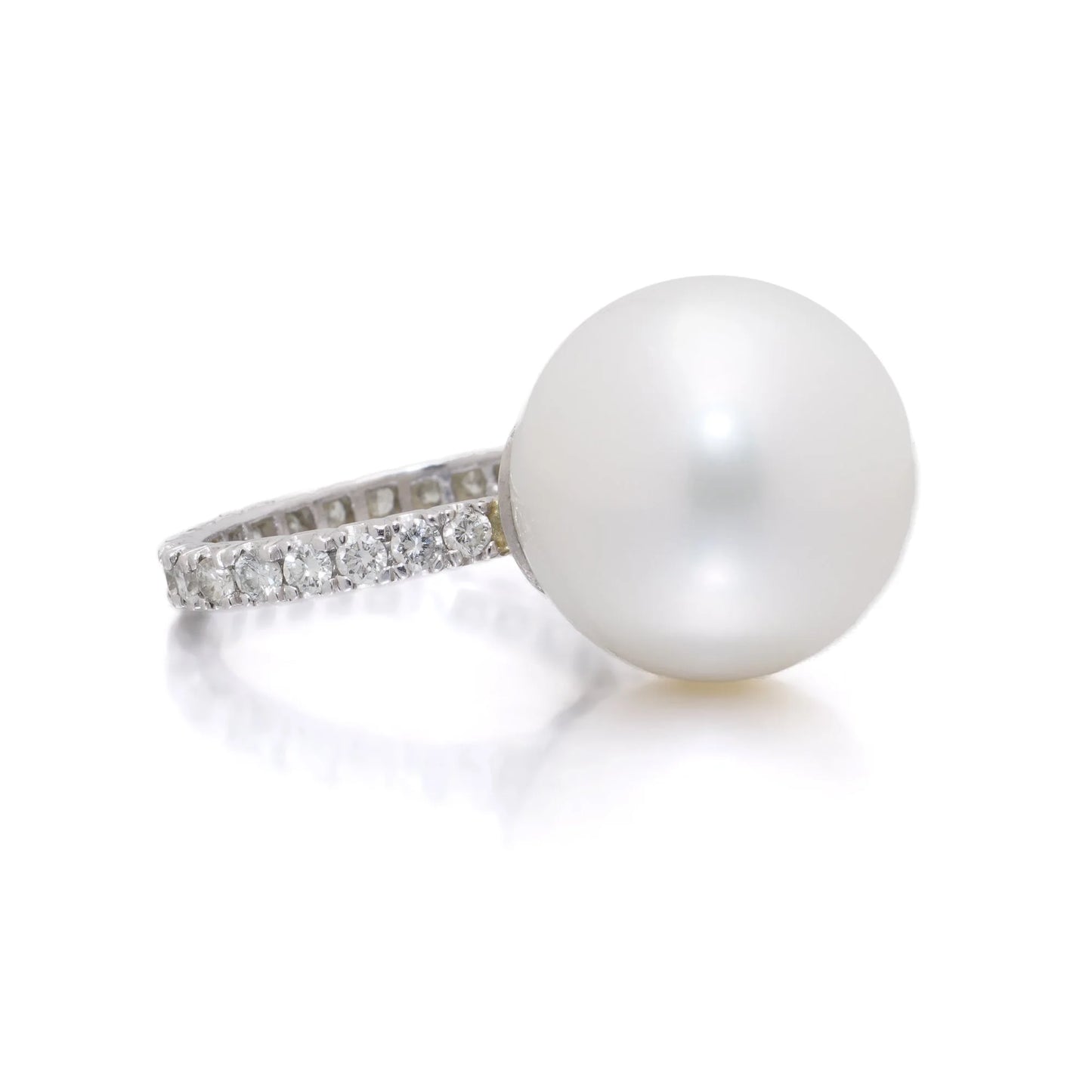 Platinum Cultured Saltwater Pearl and Diamond Ring