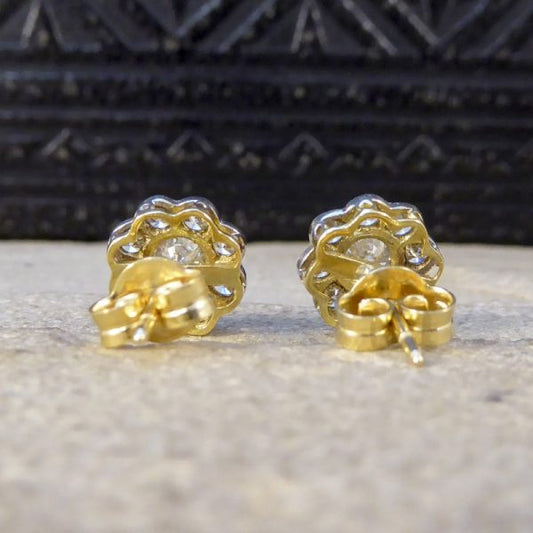 Daisy Cluster 1.30ct Diamond Earrings in 18ct White and Yellow Gold
