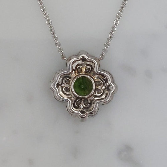 Demantoid Garnet and Diamond Floral Pendant Necklace