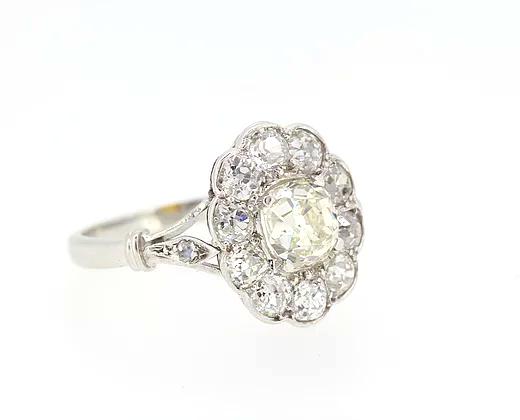 Vintage Old Cut Diamond Cluster Ring, 2.80 carat total, 18ct White Gold