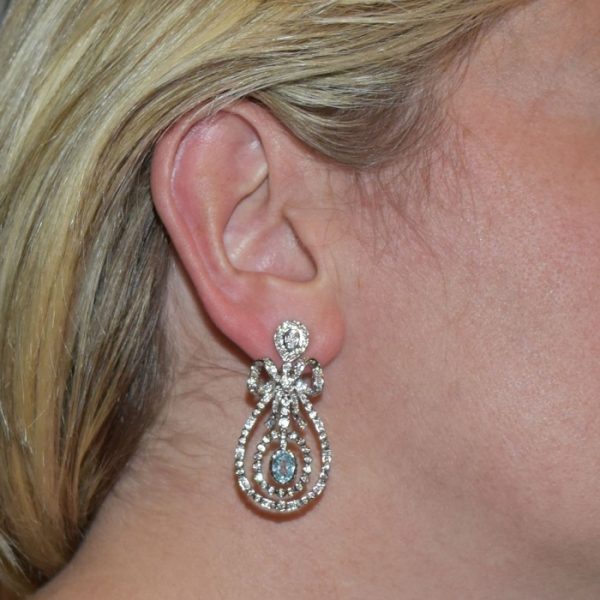 Diamond & Blue Topaz Drop Earrings