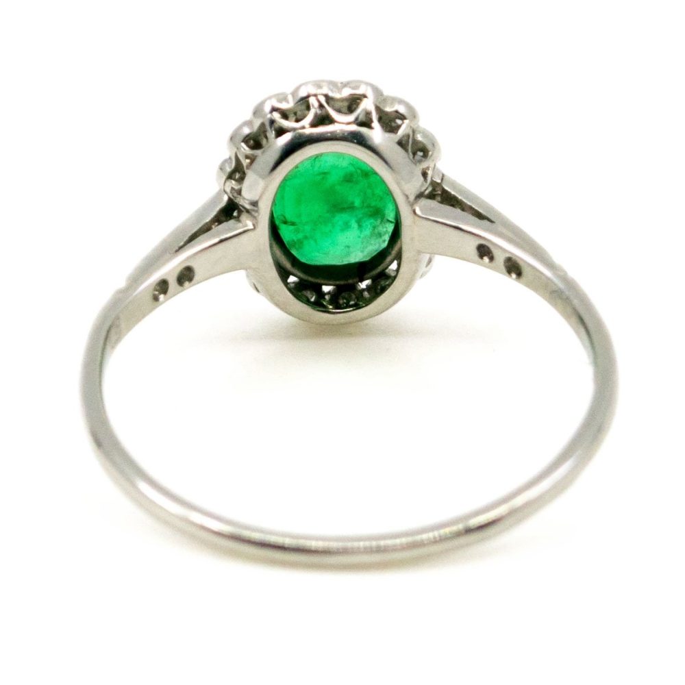 Diamond and Emerald Platinum Cluster Ring