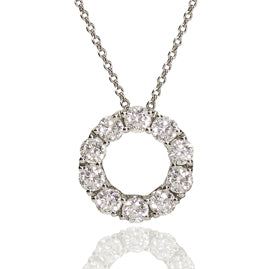 Diamond Set Circle 18ct White Gold Pendant Necklace