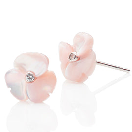 Diamond Set Mother of Pearl Flower Earrings