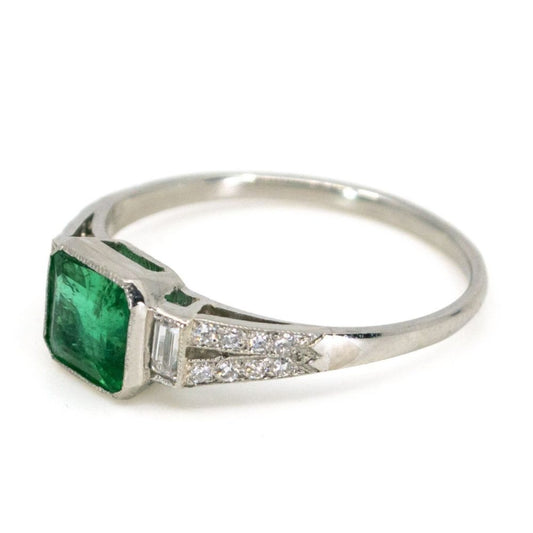 Art Deco Style Diamond and Emerald Platinum Ring