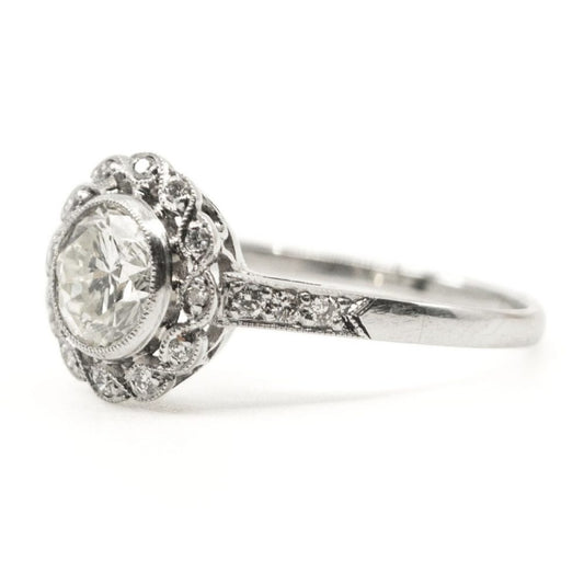 Old Cut Diamond Cluster Platinum Ring