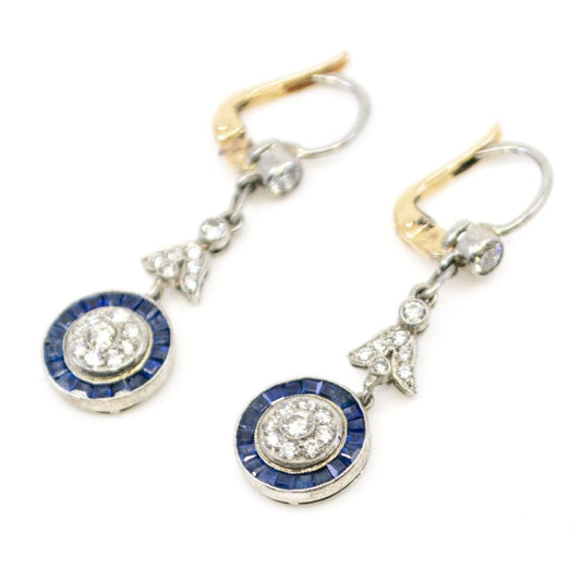 Diamond and Sapphire Platinum Drop Earrings