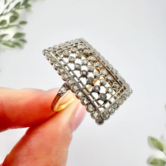 Edwardian Antique Diamond Rectangular Plaque Ring