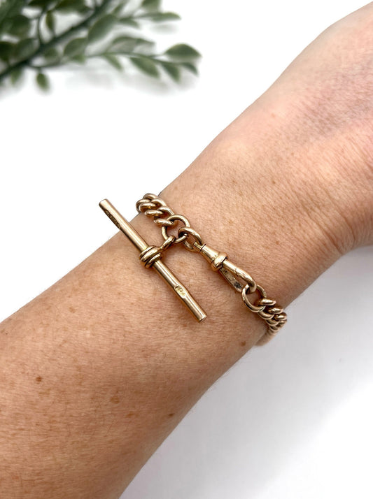 Antique 9 Carat Rose Gold Curb Link Albert Bracelet, Circa 1900
