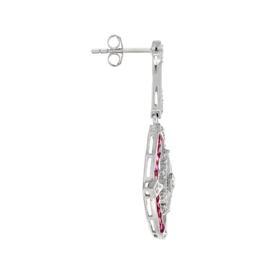 Ruby and Diamond Navette Cluster Drop Earrings