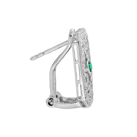 Emerald and Diamond Filigree Cluster Earrings