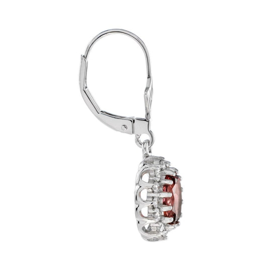 2ct Pink Tourmaline and Diamond Oval Cluster Drop Earrings