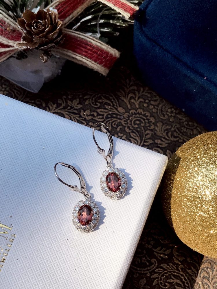 2ct Oval Pink Tourmaline and Diamond Cluster Drop Earrings