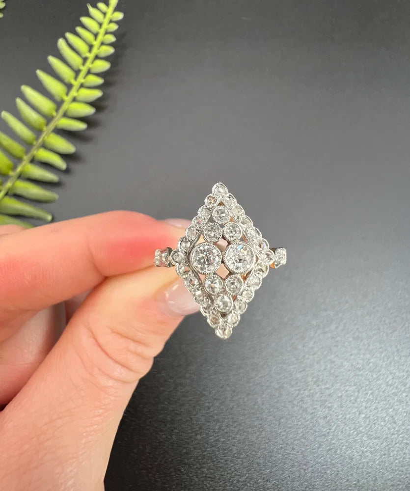 Antique Diamond Marquise Shaped Ring In 18 Carat Yellow Gold And Platinum