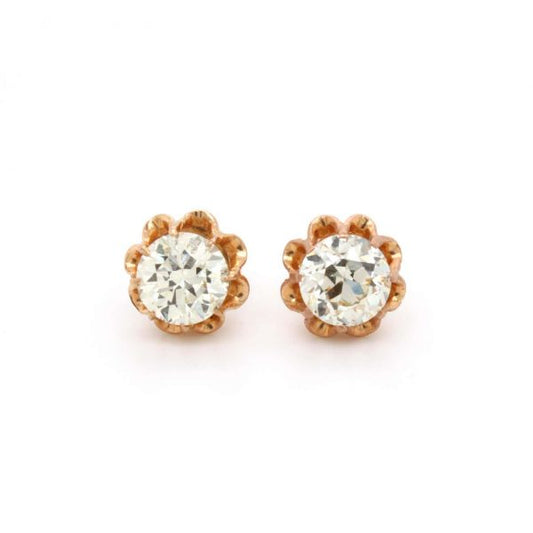 Retro Old Cut Diamond Ear Studs 1.17ct and 1.01ct